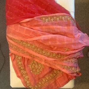 Rose Silk -Gold Beaded Saree & Matching Blouse